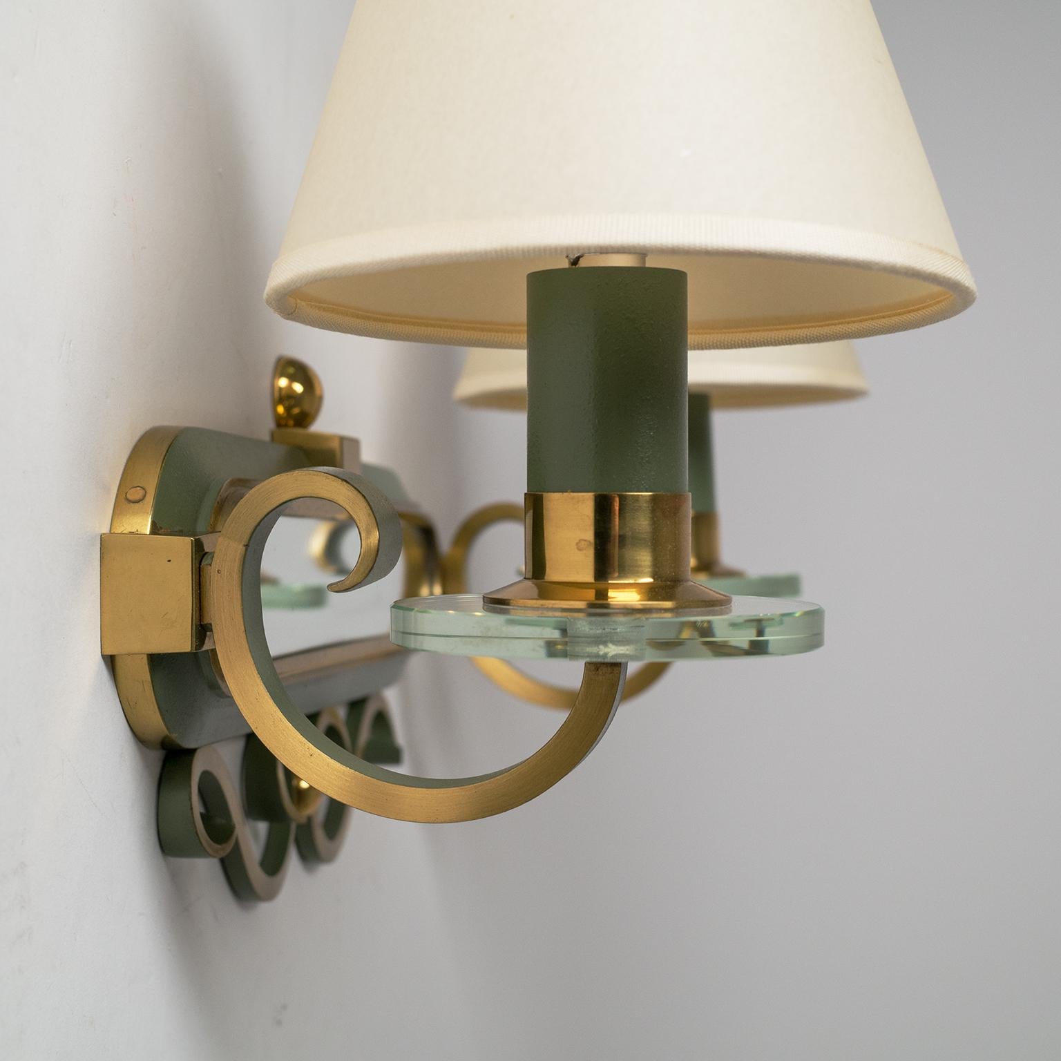 French Art Deco Brass Wall Lights, 1940s 3
