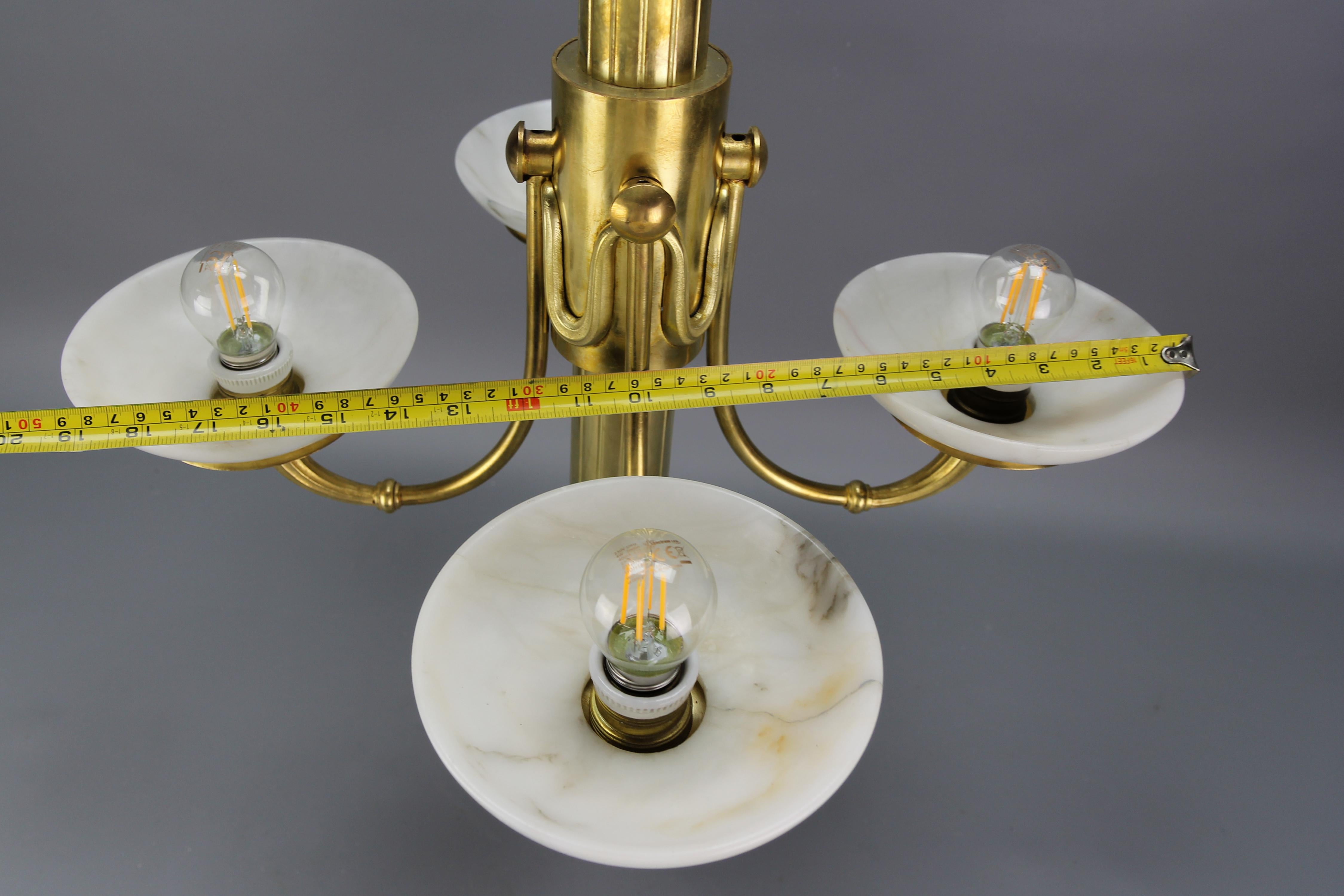 French Art Deco Bronze and Alabaster Four-Light Chandelier, ca. 1920 For Sale 13