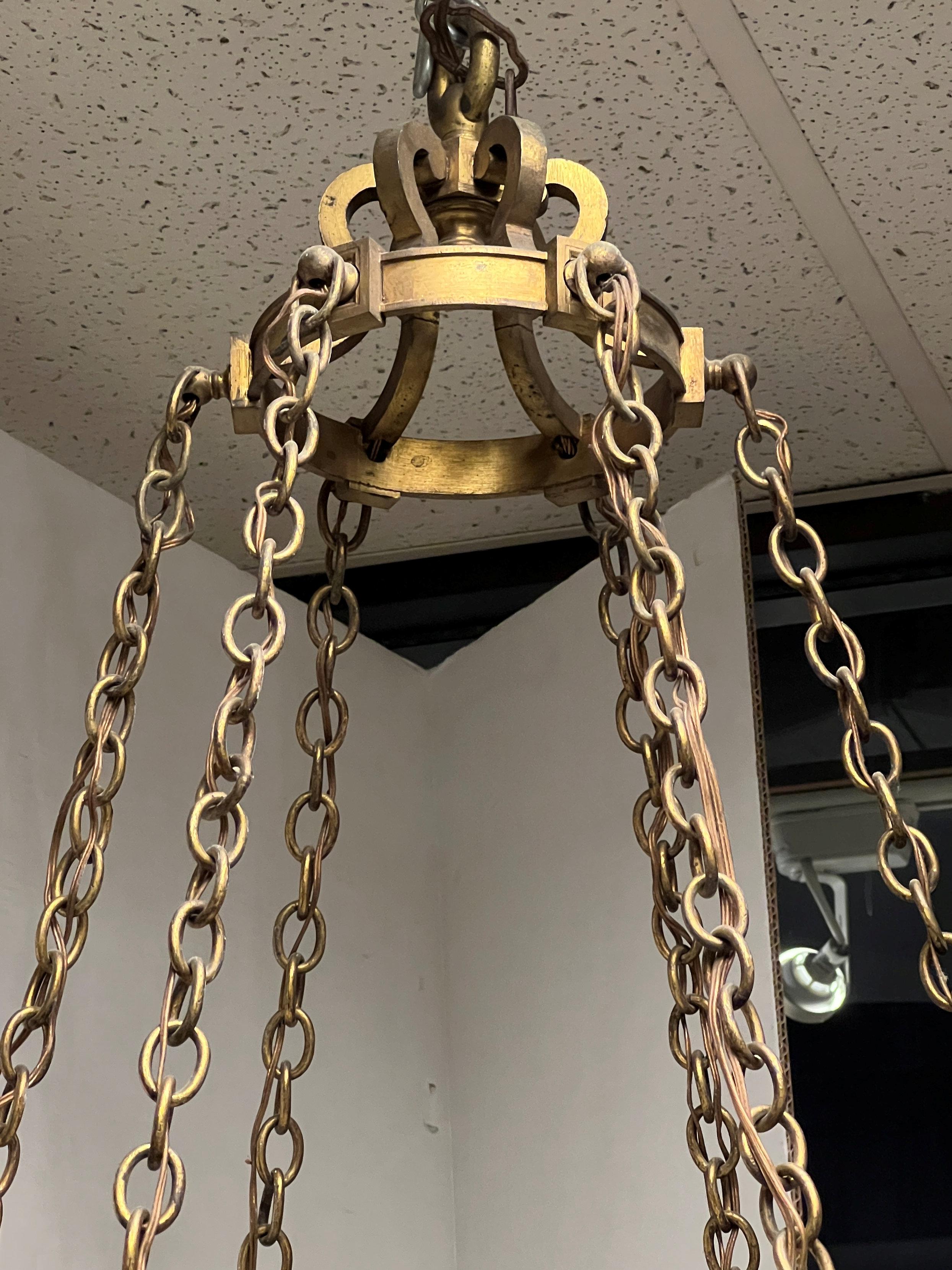 20th Century French Art Deco Bronze and Alabaster Six-Light Chandelier