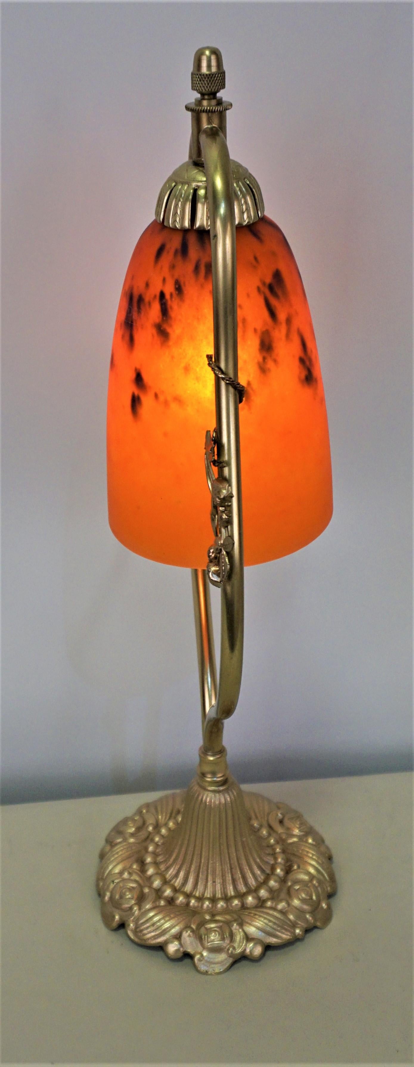 French Art Deco Bronze and Art Glass Table Lamp 2