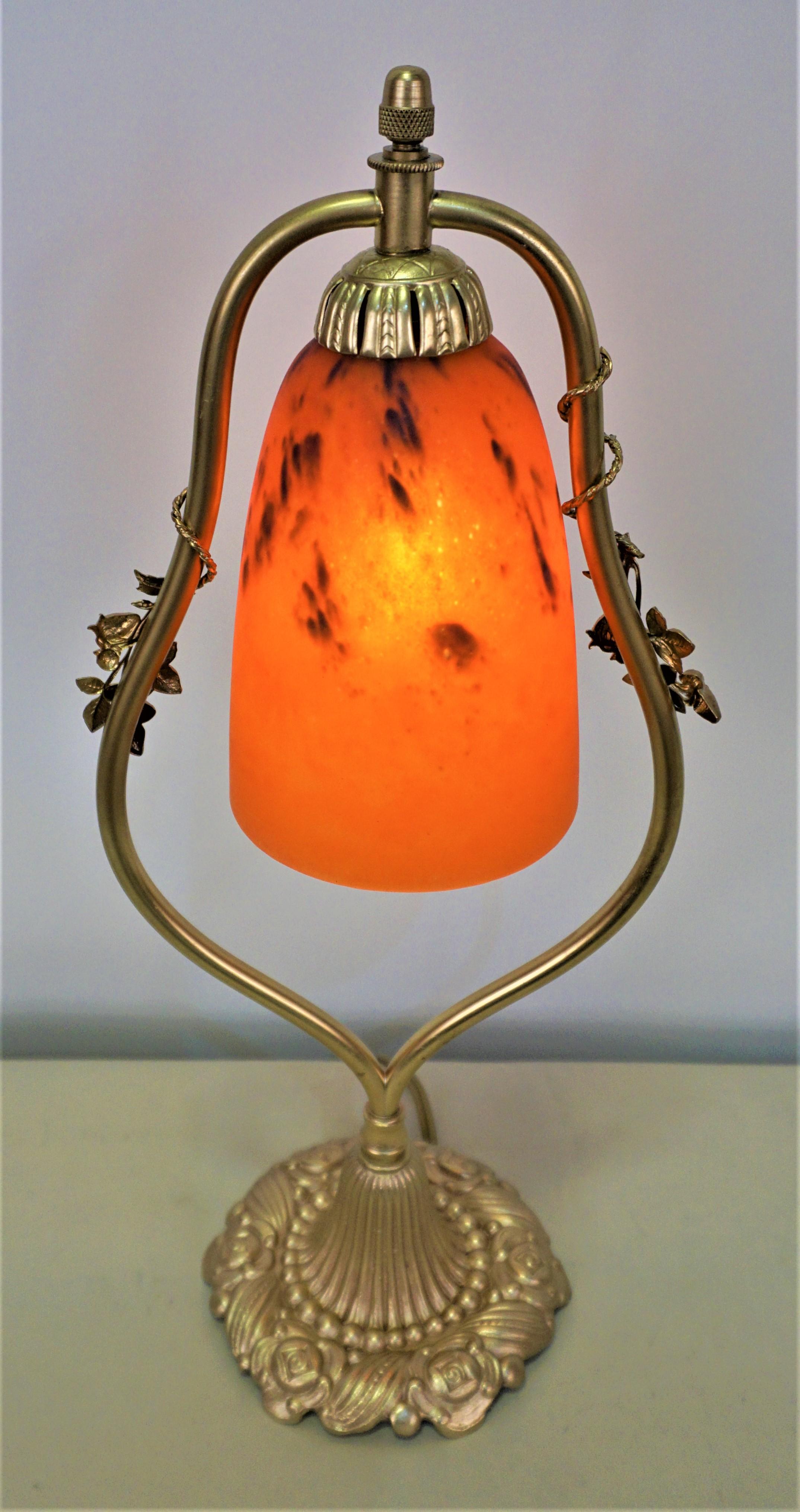 French Art Deco Bronze and Art Glass Table Lamp 3