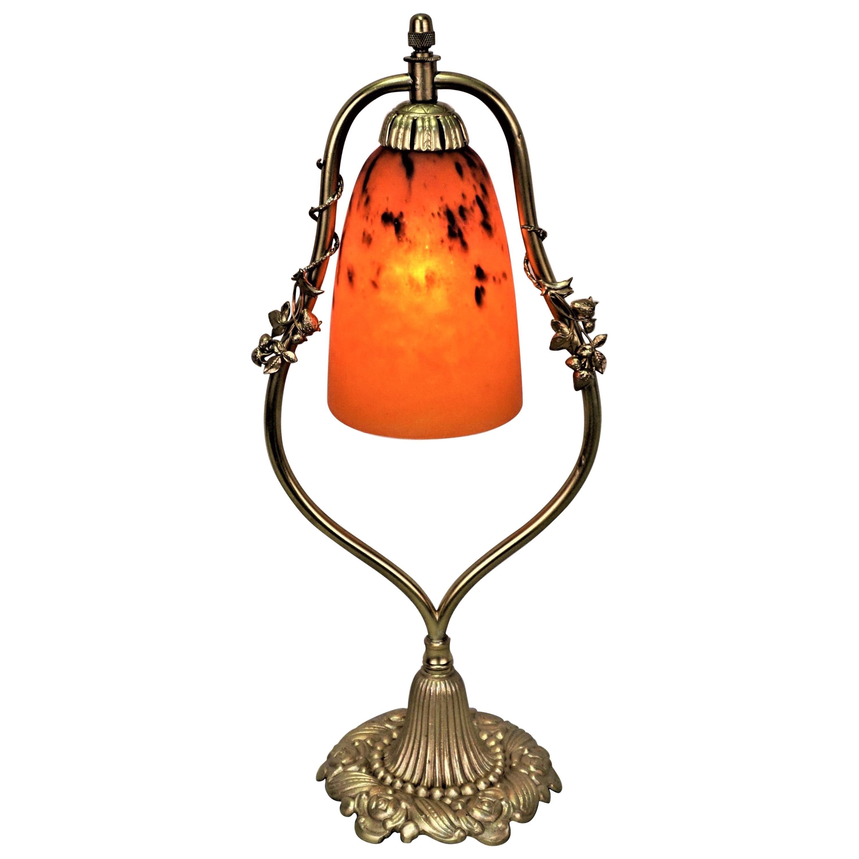 French Art Deco Bronze and Art Glass Table Lamp