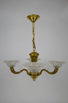 French Art Deco Bronze and Brass Chandelier, circa 1940