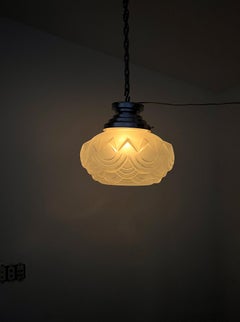 French Art Deco nickeled brass and Glass Flush Mount / Pendant Light, circa 1920