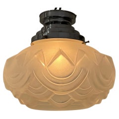 French Art Deco nickeled brass and Glass Flush Mount / Pendant Light, circa 1920