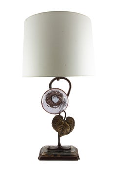 French Art Deco Bronze and Glass Sunflower Table Lamp, 1930s–1940s