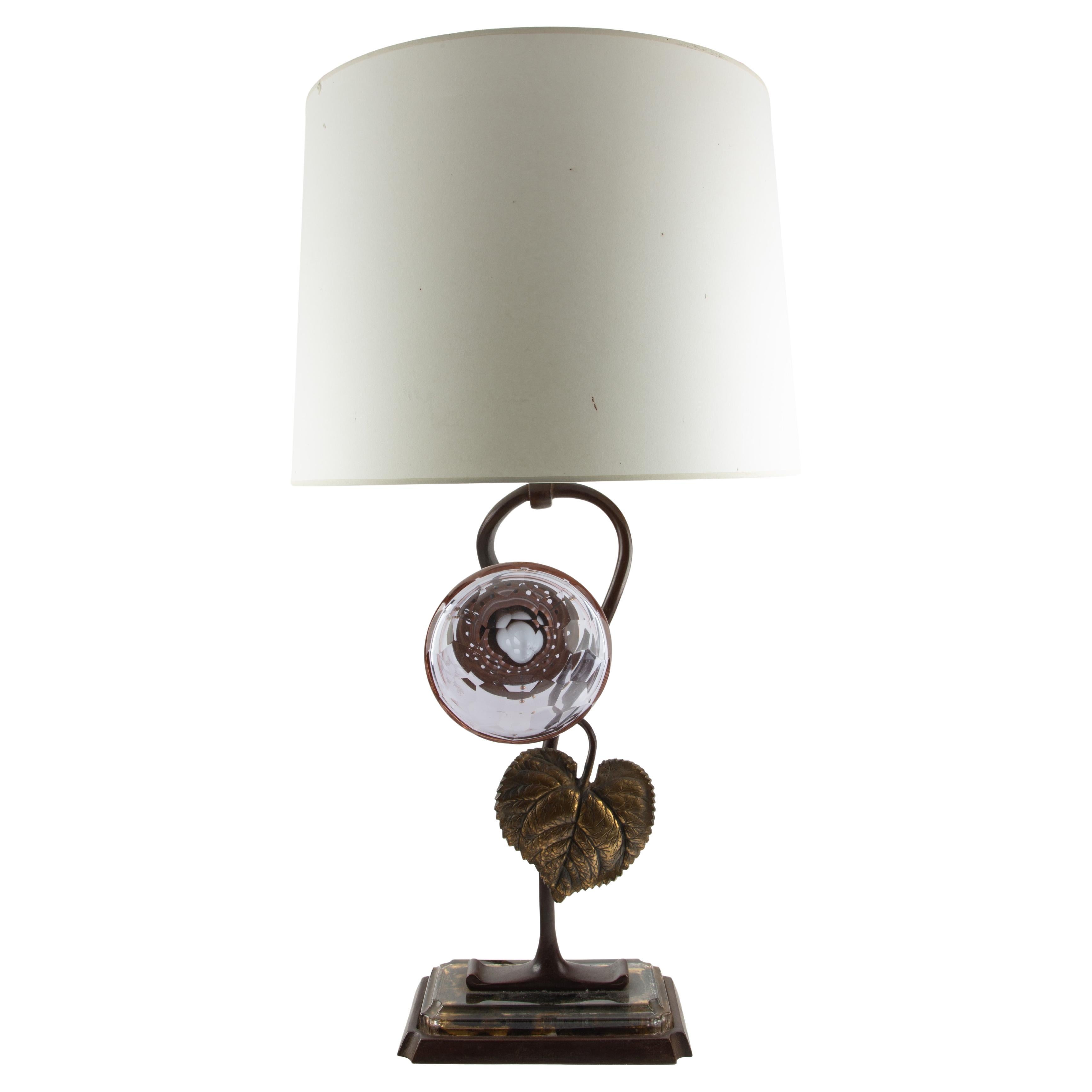 French Art Deco Bronze and Glass Sunflower Table Lamp, 1930s–1940s For Sale