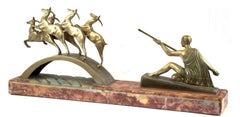 French Art Deco Bronze and Onyx Artemis