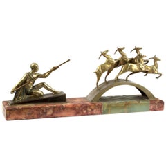 Vintage French Art Deco Bronze and Onyx Artemis