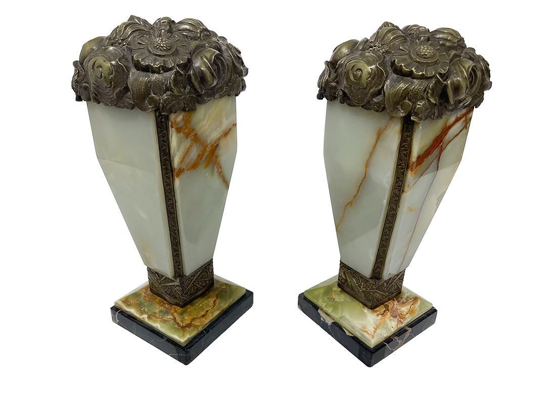 French Art Deco bronze and Onyx mantelpieces, ca. 1920 In Good Condition For Sale In Delft, NL