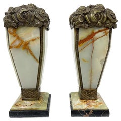 Cheminée Art déco française en bronze et onyx, vers 1920