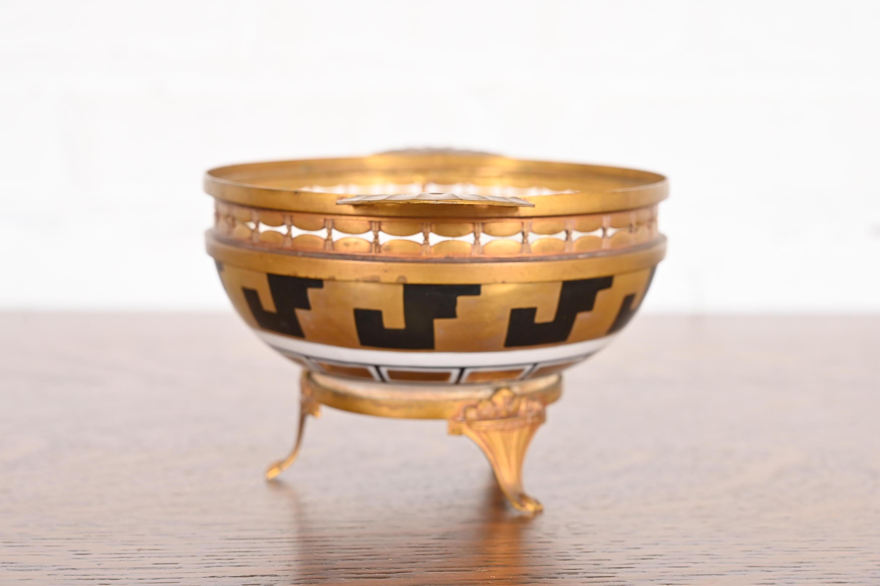 French Art Deco Bronze and Porcelain Footed Bowl or Compote Dish by A. Hnazary For Sale 2
