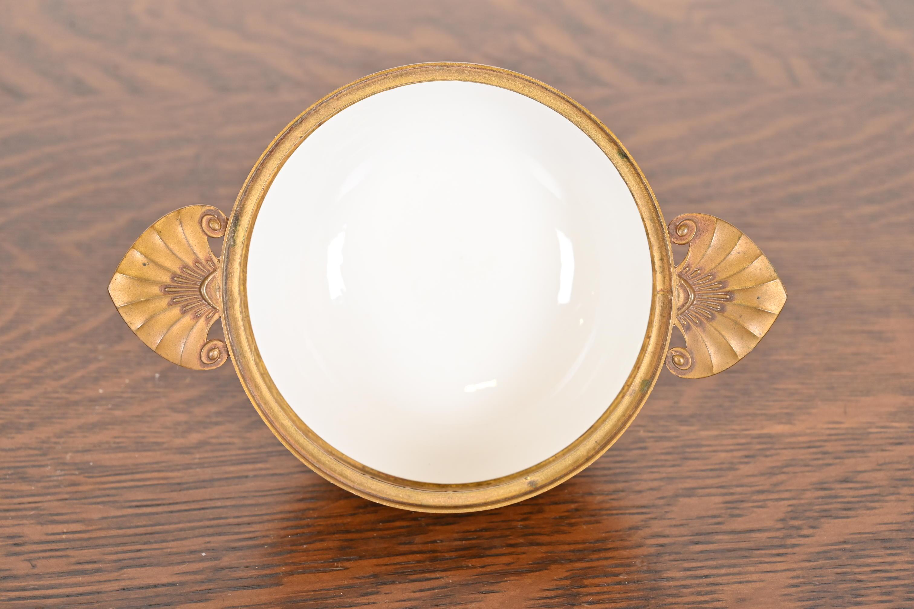 French Art Deco Bronze and Porcelain Footed Bowl or Compote Dish by A. Hnazary For Sale 3