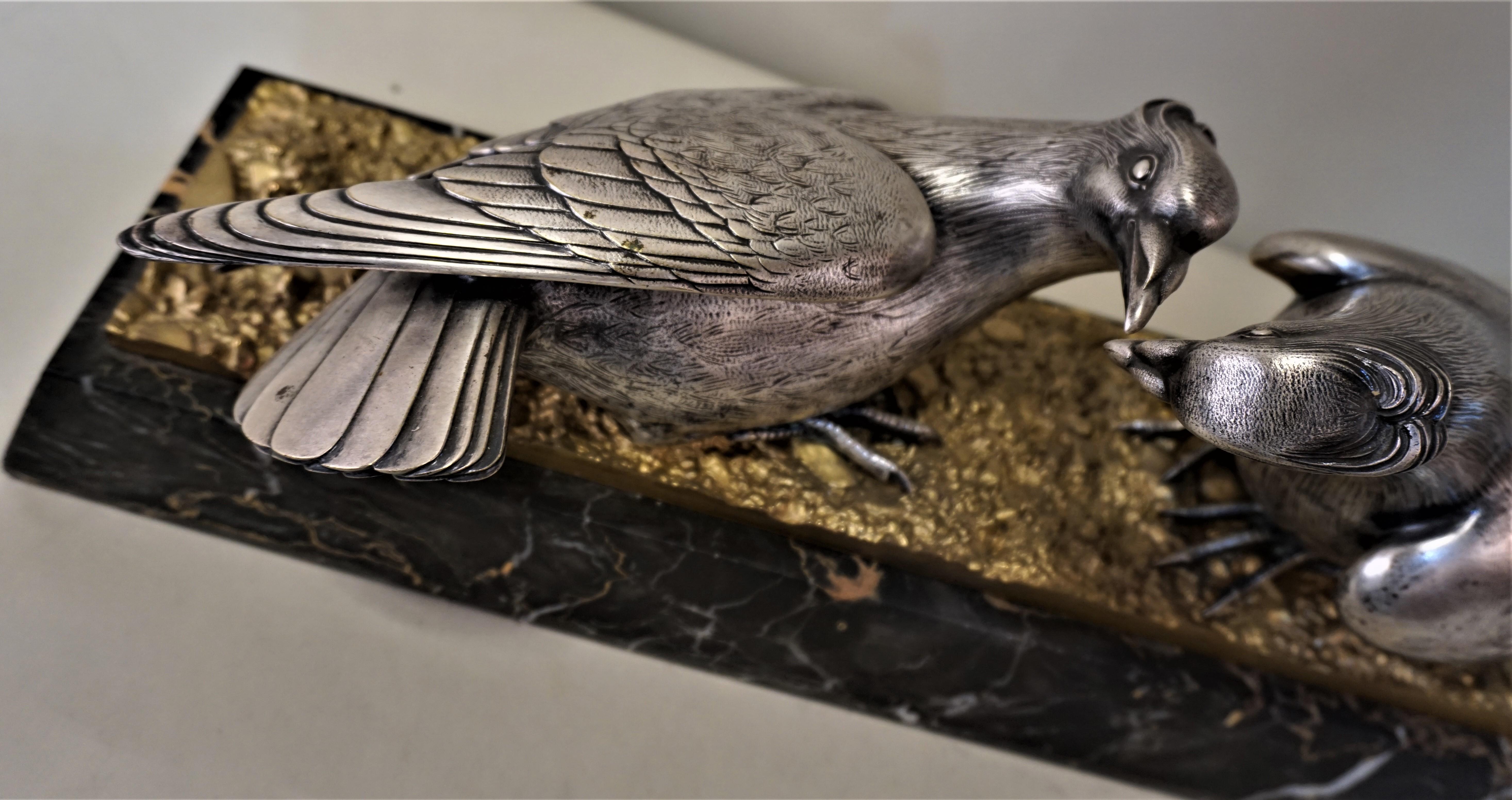 French Art Deco Bronze and Silver Sculpture of Two Birds In Good Condition In Fairfax, VA
