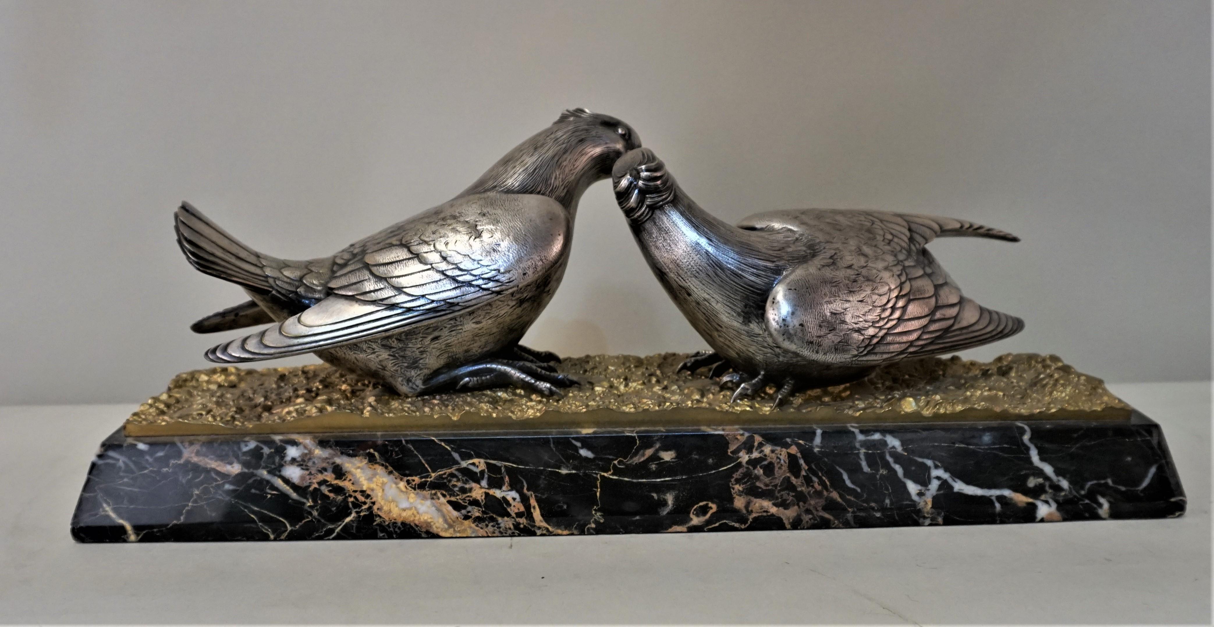 French Art Deco Bronze and Silver Sculpture of Two Birds 2