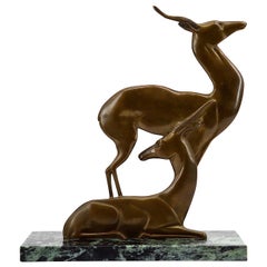 French Art Deco Bronze Antelope Couple Sculpture, 1930s