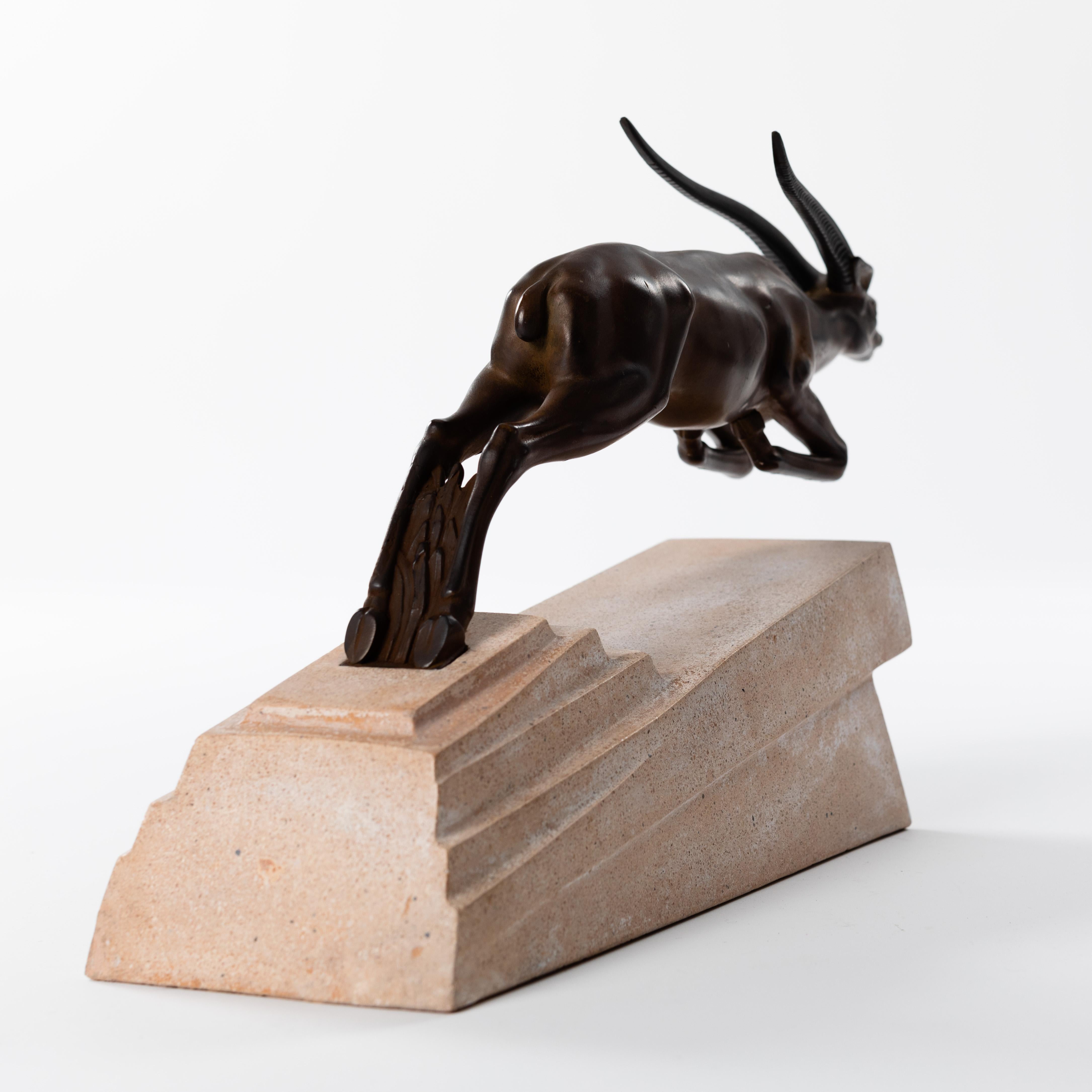 French Art Déco Bronze Antilope Scultpure on Stone Base by Max Le Verrier 1920s For Sale 5