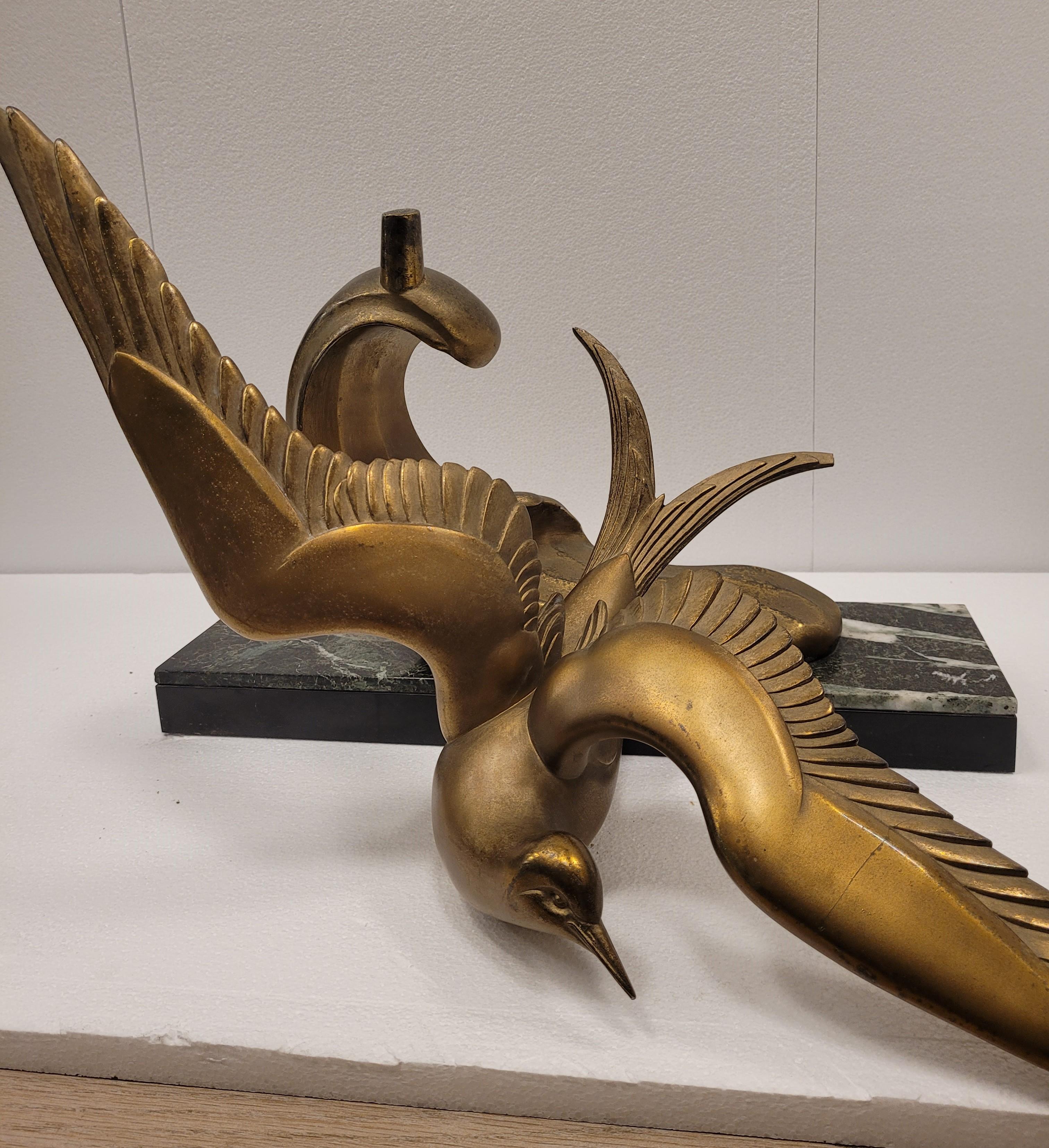 French Art Deco Bronze black marble SEAGULL IN FLIGHT by Irénée Rochard  12