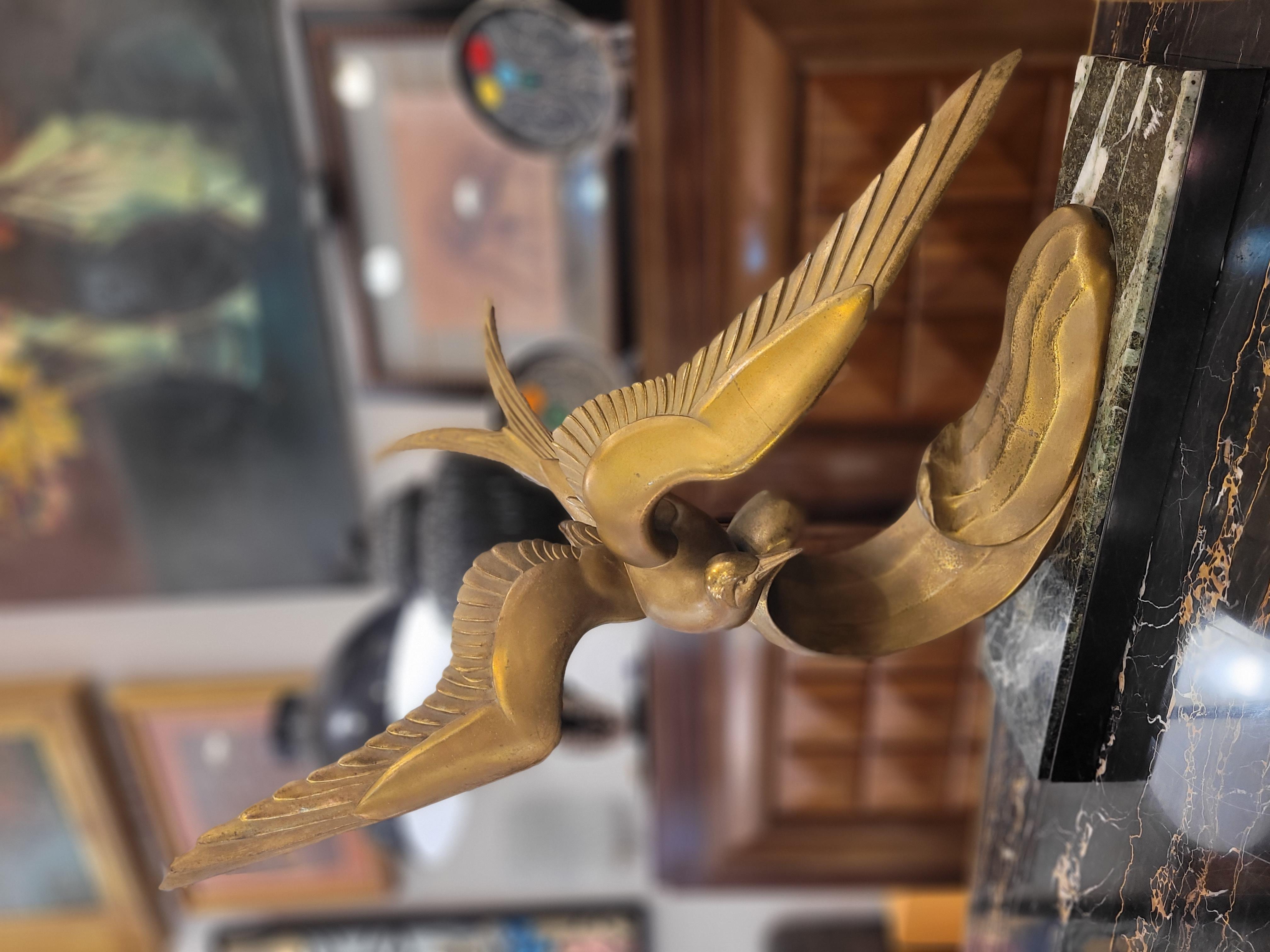 French Art Deco Bronze black marble SEAGULL IN FLIGHT by Irénée Rochard  14