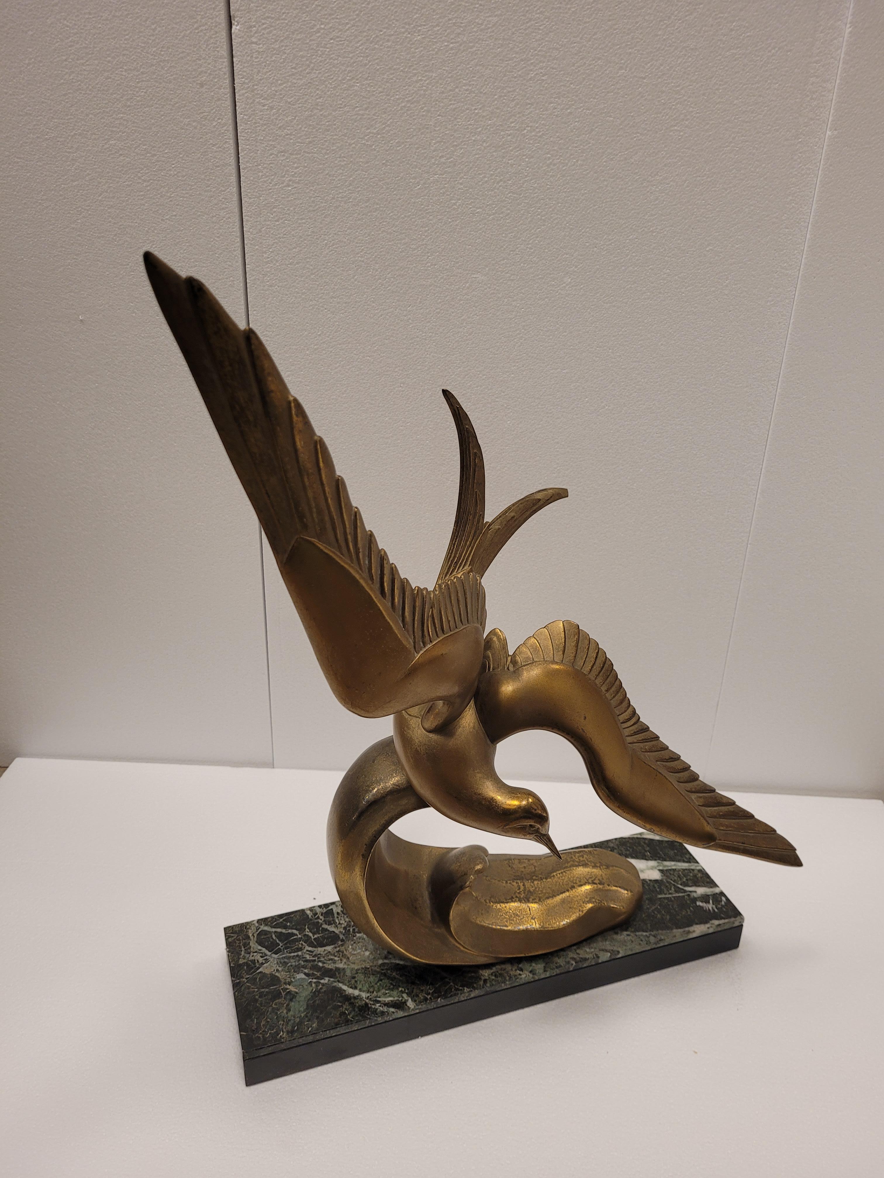 French Art Deco Bronze black marble SEAGULL IN FLIGHT by Irénée Rochard  In Good Condition In Valladolid, ES