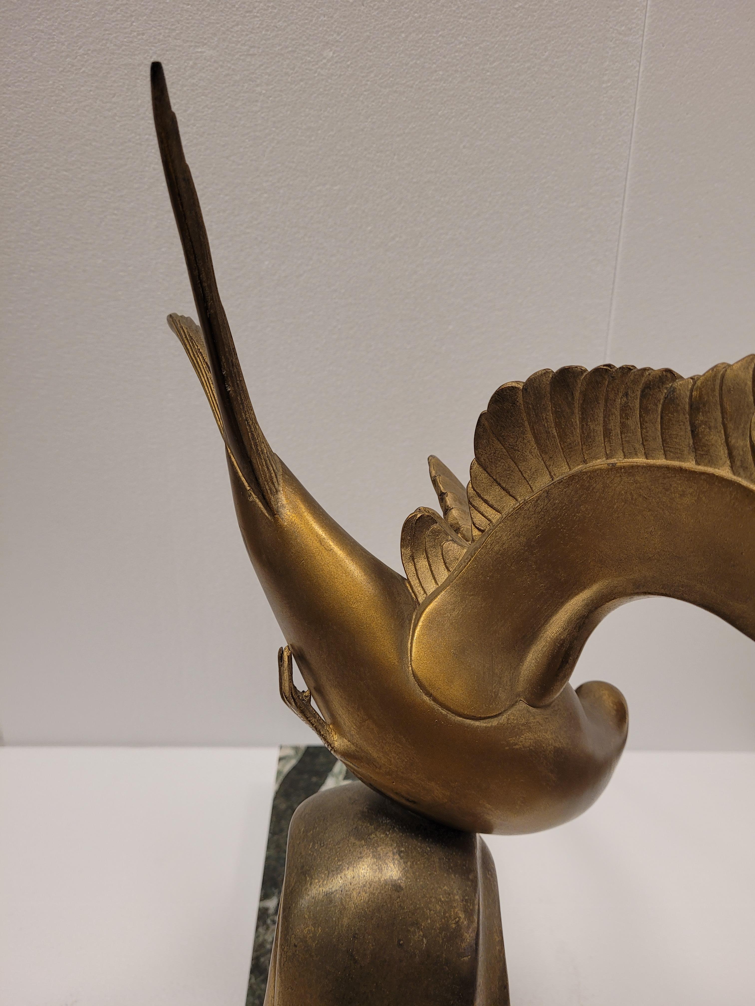 Mid-20th Century French Art Deco Bronze black marble SEAGULL IN FLIGHT by Irénée Rochard 