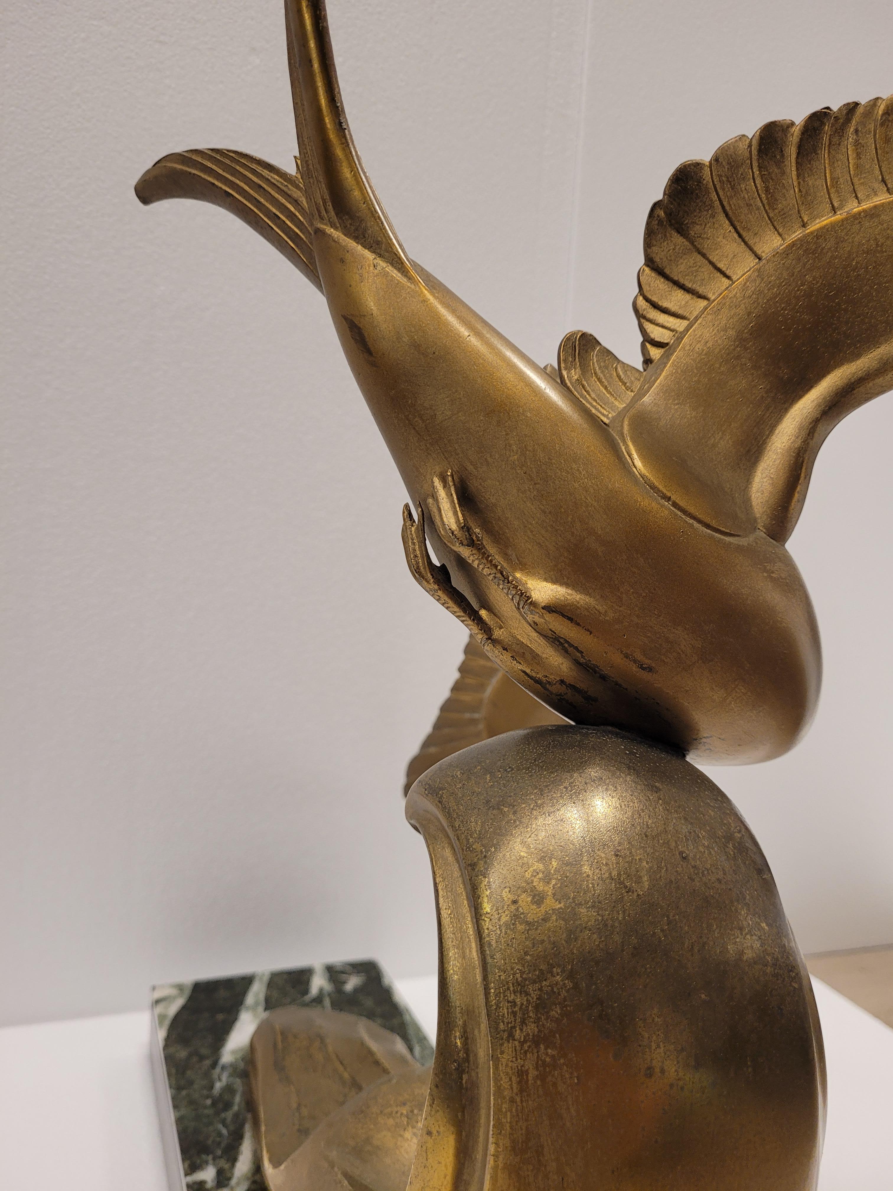 French Art Deco Bronze black marble SEAGULL IN FLIGHT by Irénée Rochard  1