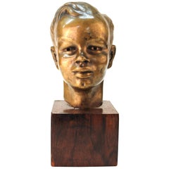 French Art Deco Bronze Bust of a Young Boy
