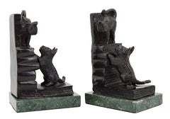 Serre-livres chat et chien en bronze Art déco français, années 1930