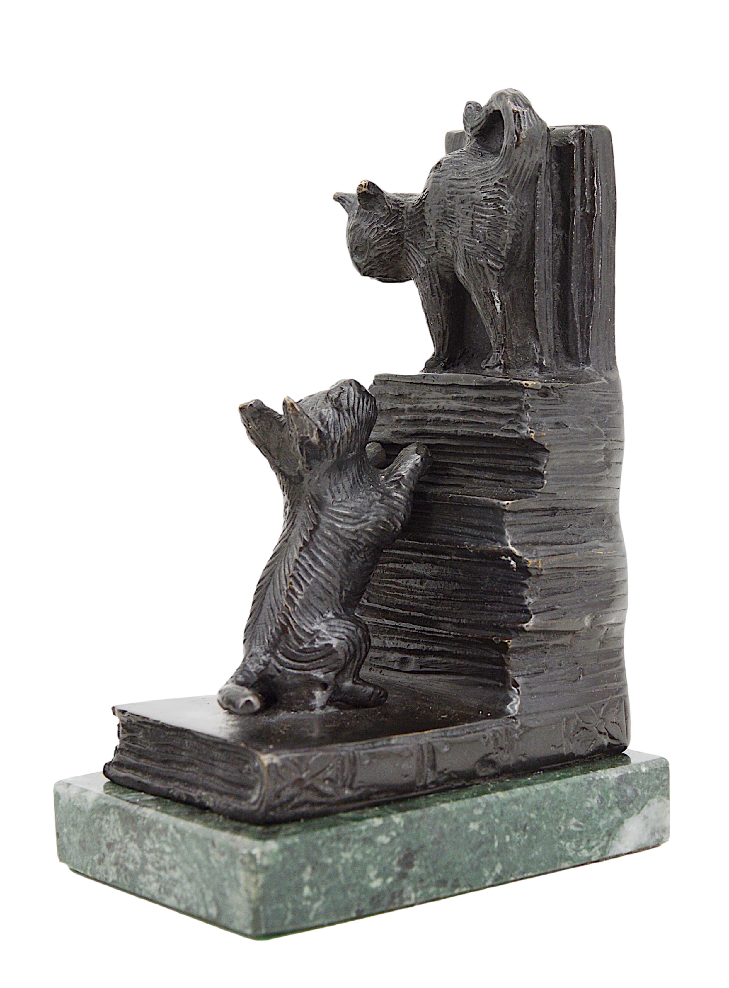 Unknown French Art Deco Style Bronze Cat & Dog Bookends For Sale