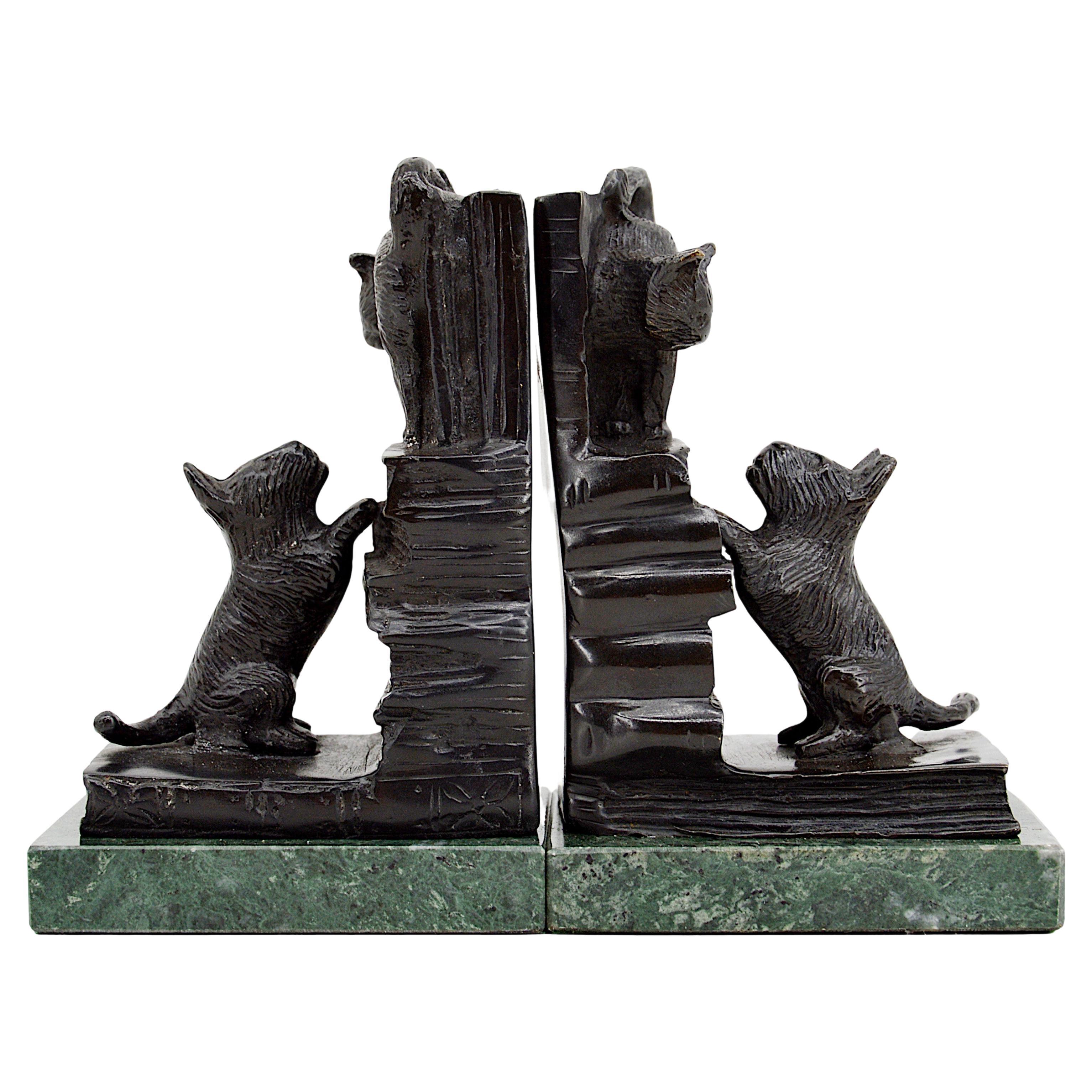 French Art Deco Style Bronze Cat & Dog Bookends