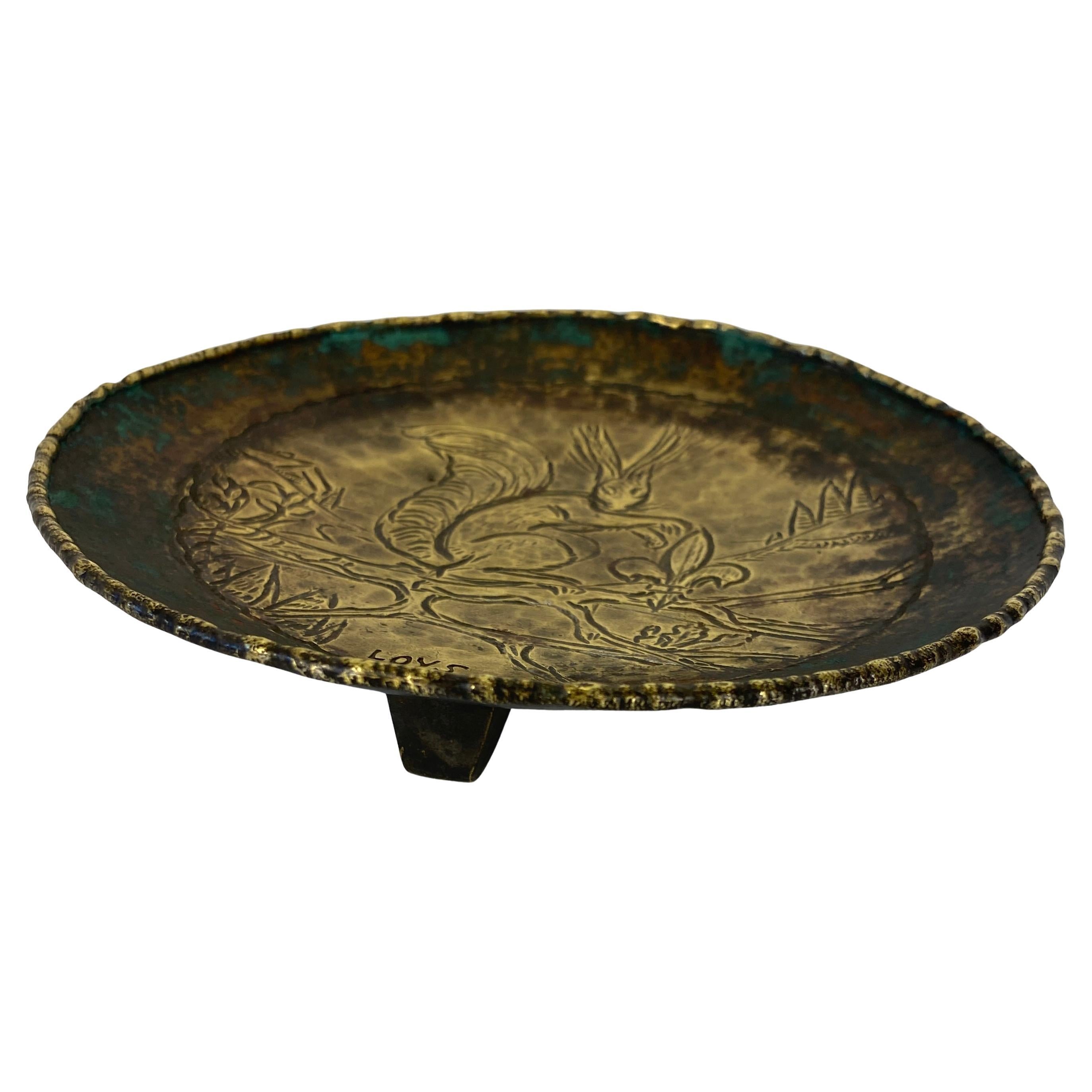 French Art Deco Bronze Catch All, Max Le Verrier Style Bronze Vide Poche Signed For Sale