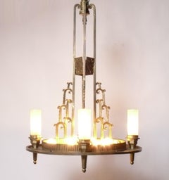 Lampadario Art Déco francese in bronzo, anni ’30 circa, ricablato, pronto per essere montato, stile Mid-Century