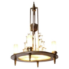 Lampadario Art Déco francese in bronzo, anni ’30 circa, ricablato, pronto per essere montato, stile Mid-Century