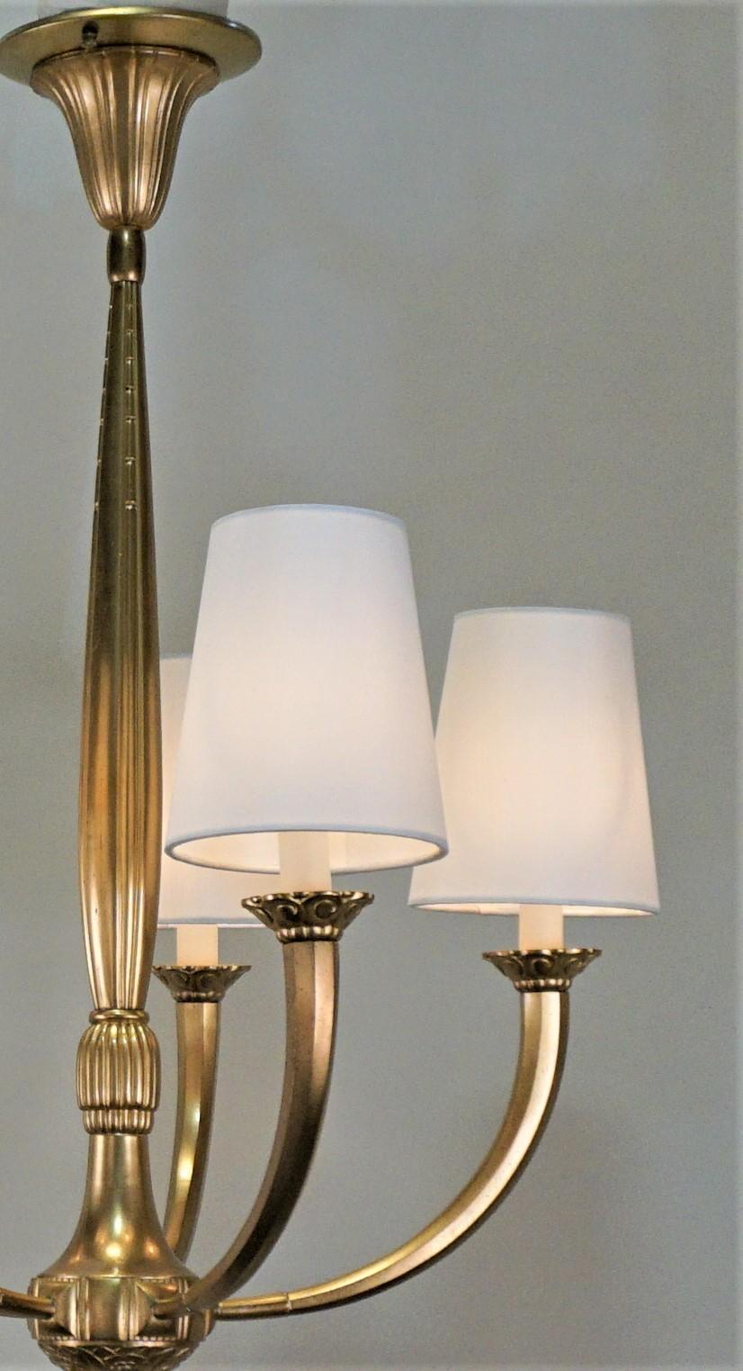 Simple but elegant five light 1930s French bronze Art Deco chandelier
Measurement 18.5