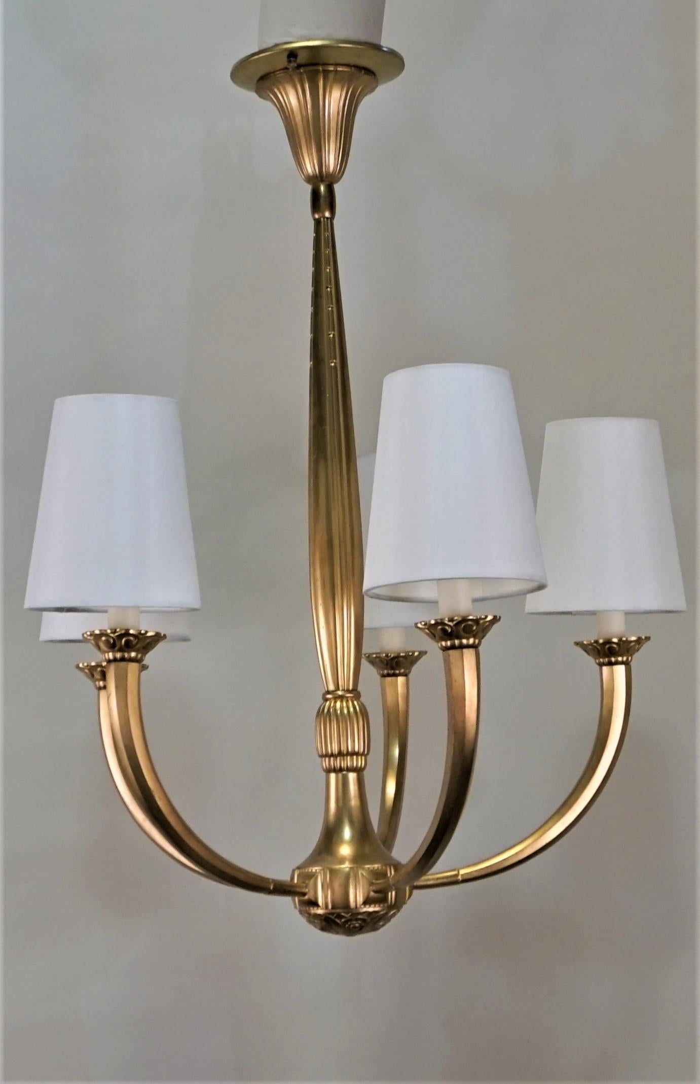 French Art Deco Bronze Chandelier 3