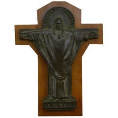 French Art Deco Bronze Crucifix by Jeanne Ferrer, 1930