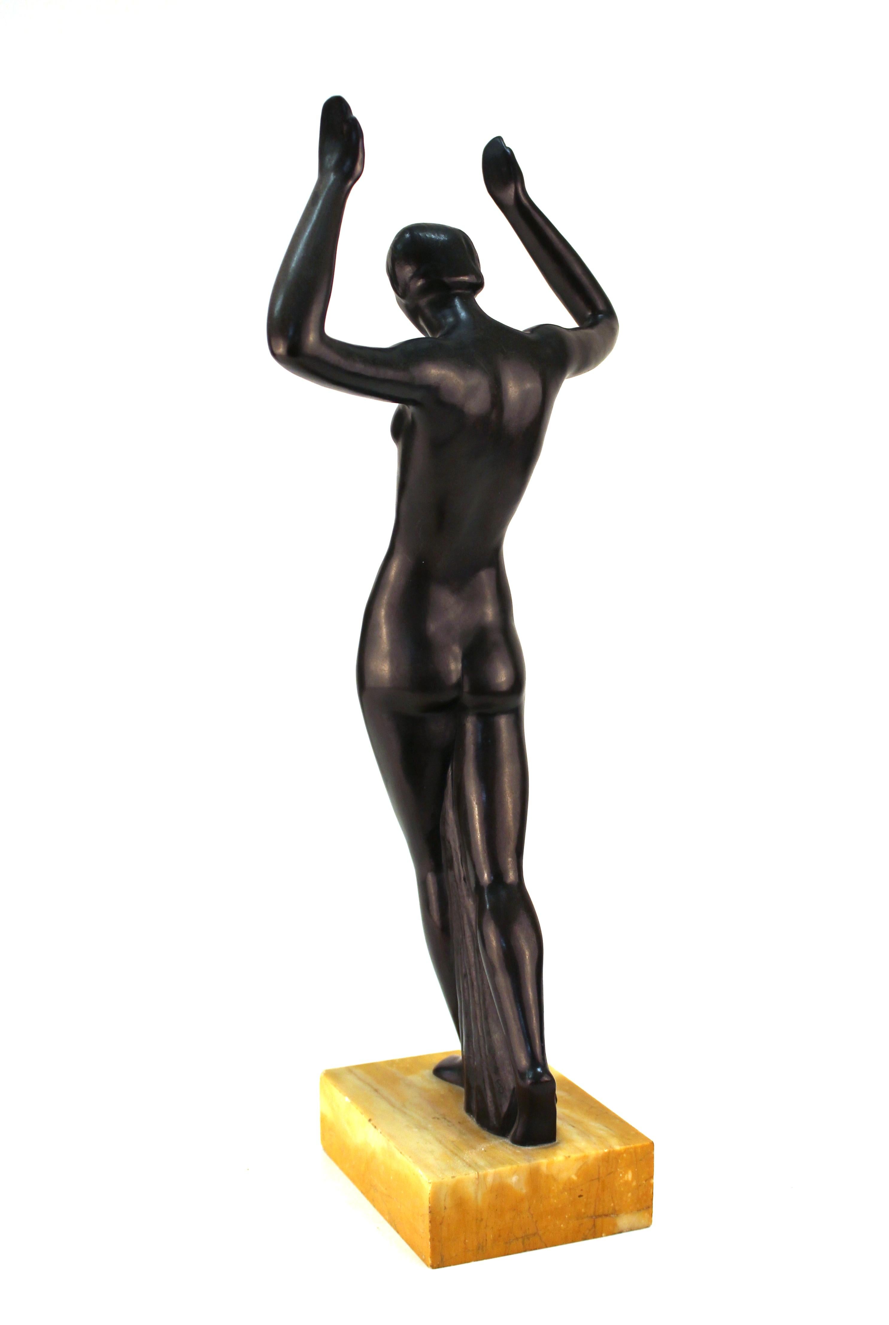 Marble French Art Deco Bronze Dancer Sculpture