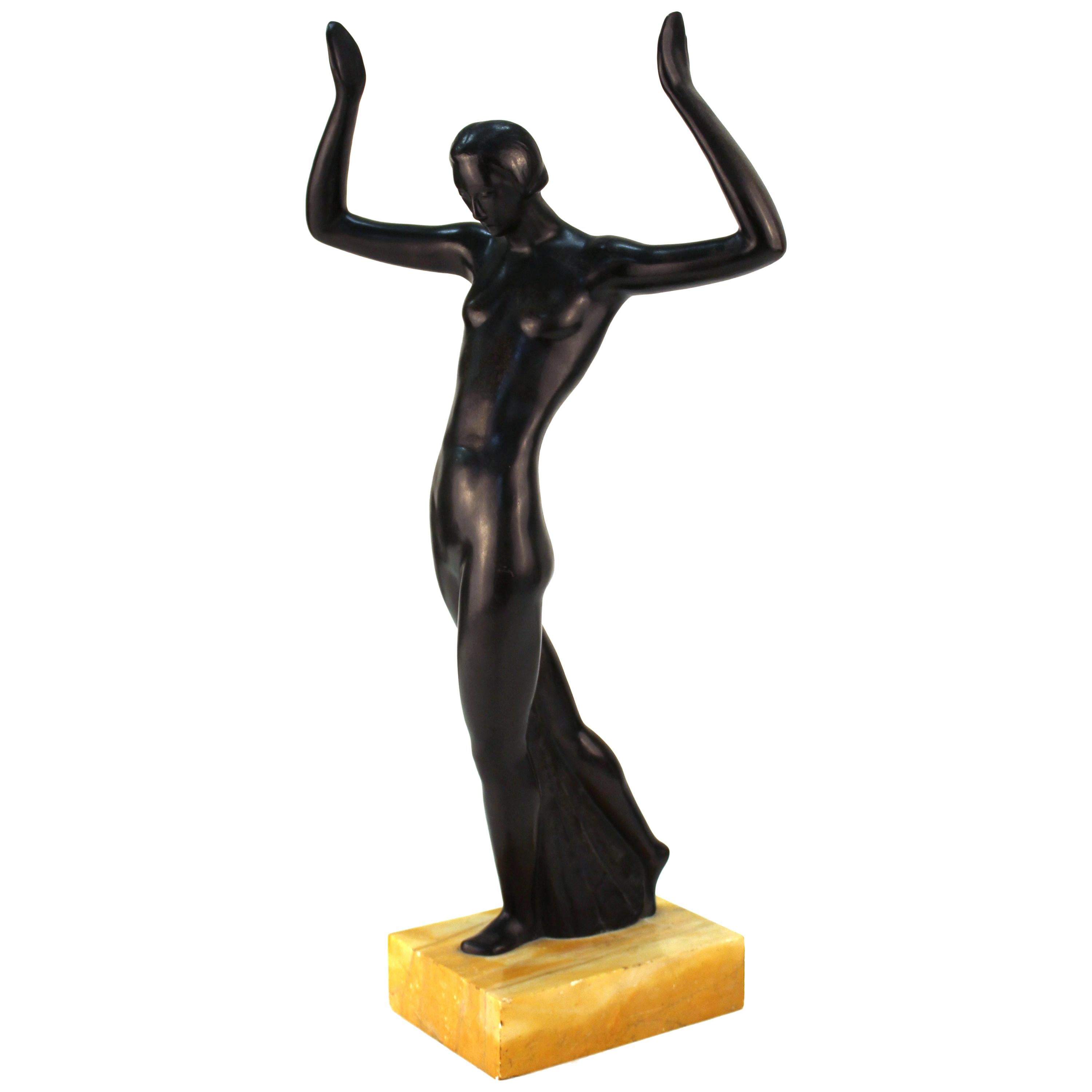 Französische Art Deco Bronze Tänzerin Skulptur