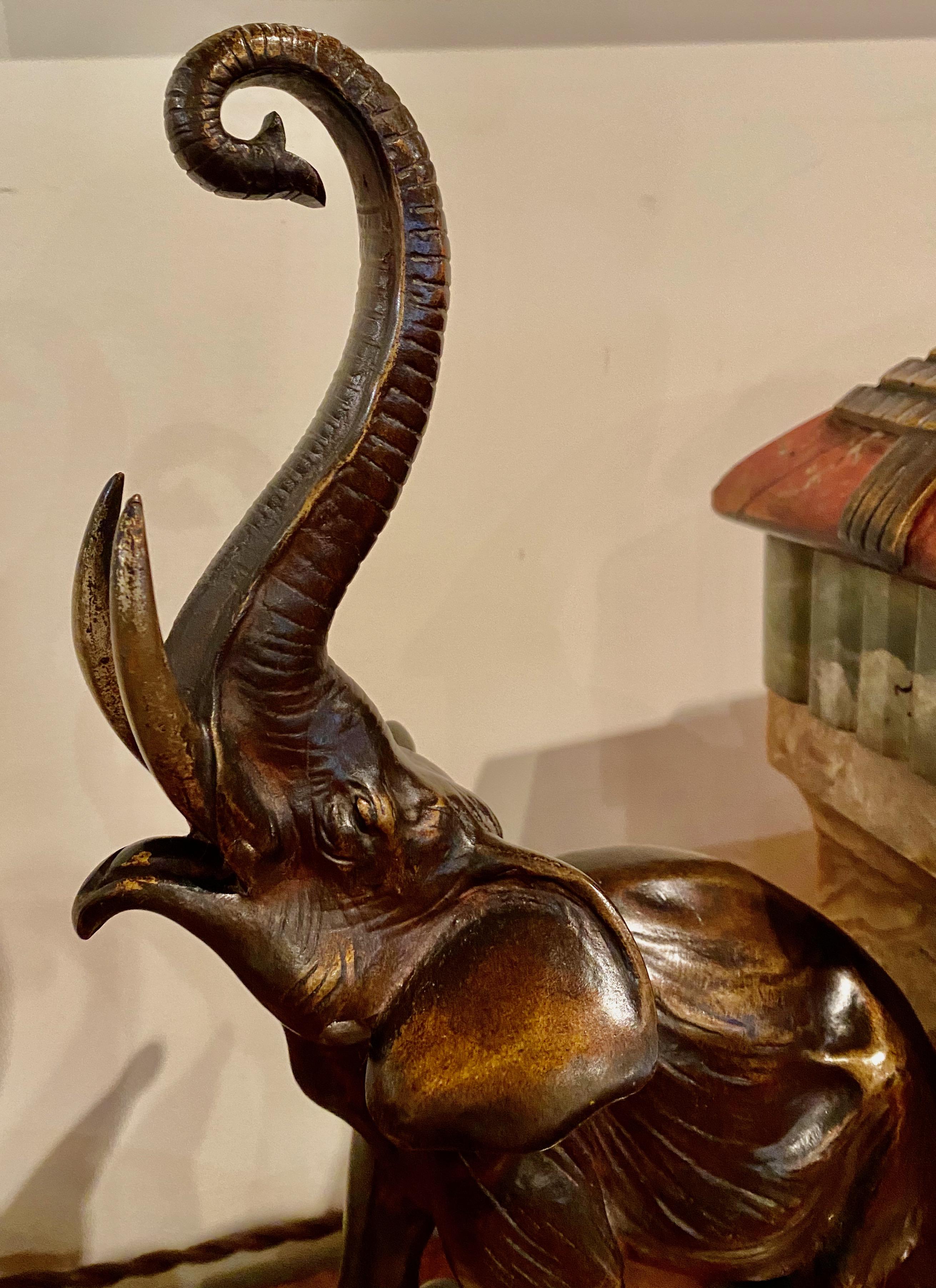 French Art Deco Bronze Elephant Sculptures on Marble with Clock and Garnitures 2