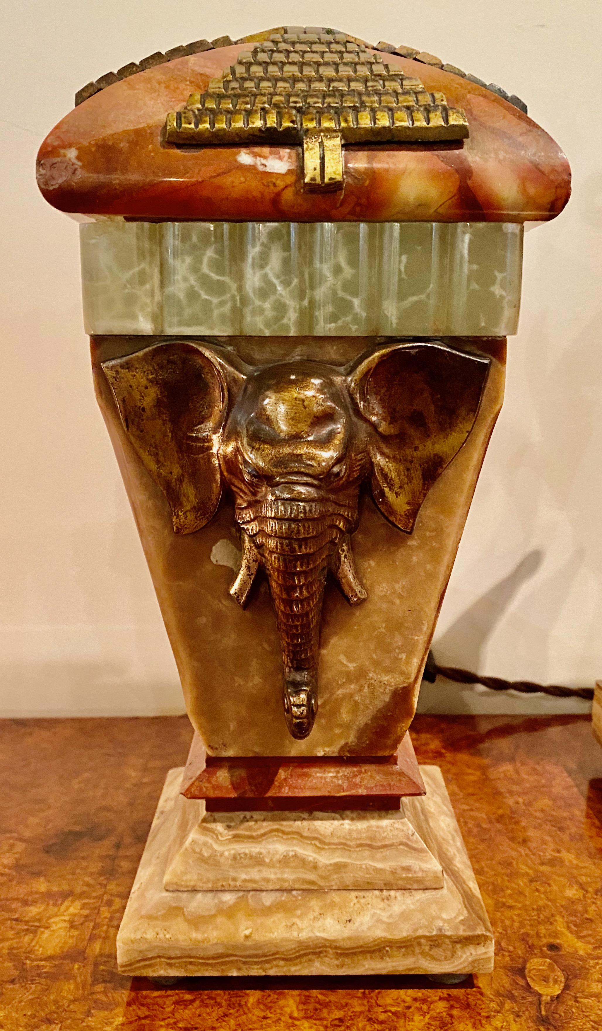 French Art Deco Bronze Elephant Sculptures on Marble with Clock and Garnitures 4