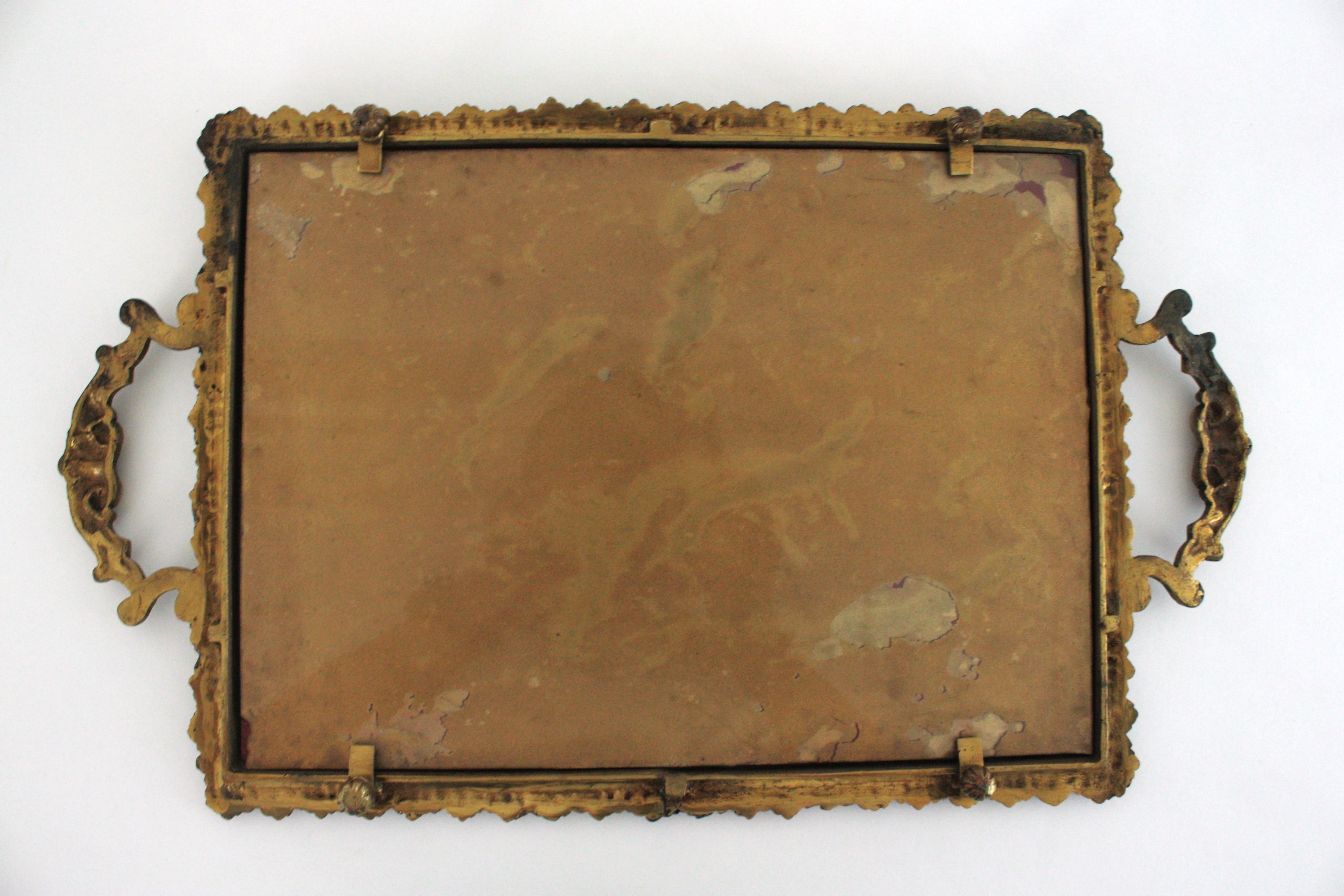 Plateau en bronze gravé Art Deco avec étoile de compas en vente 10
