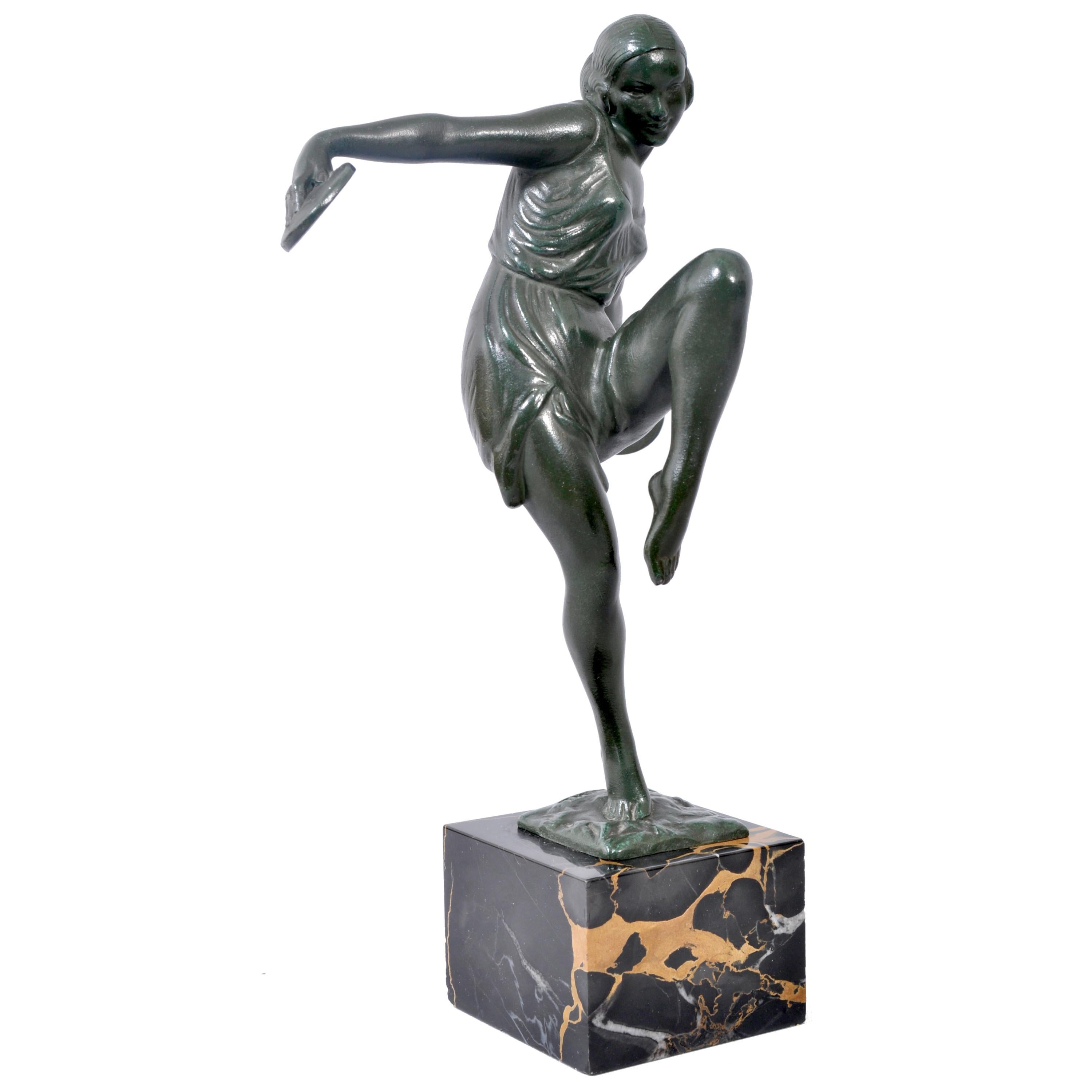 French Art Deco Bronze Female Cymbal Dancer Statue Figure Pierre Le Faguays 1925 1