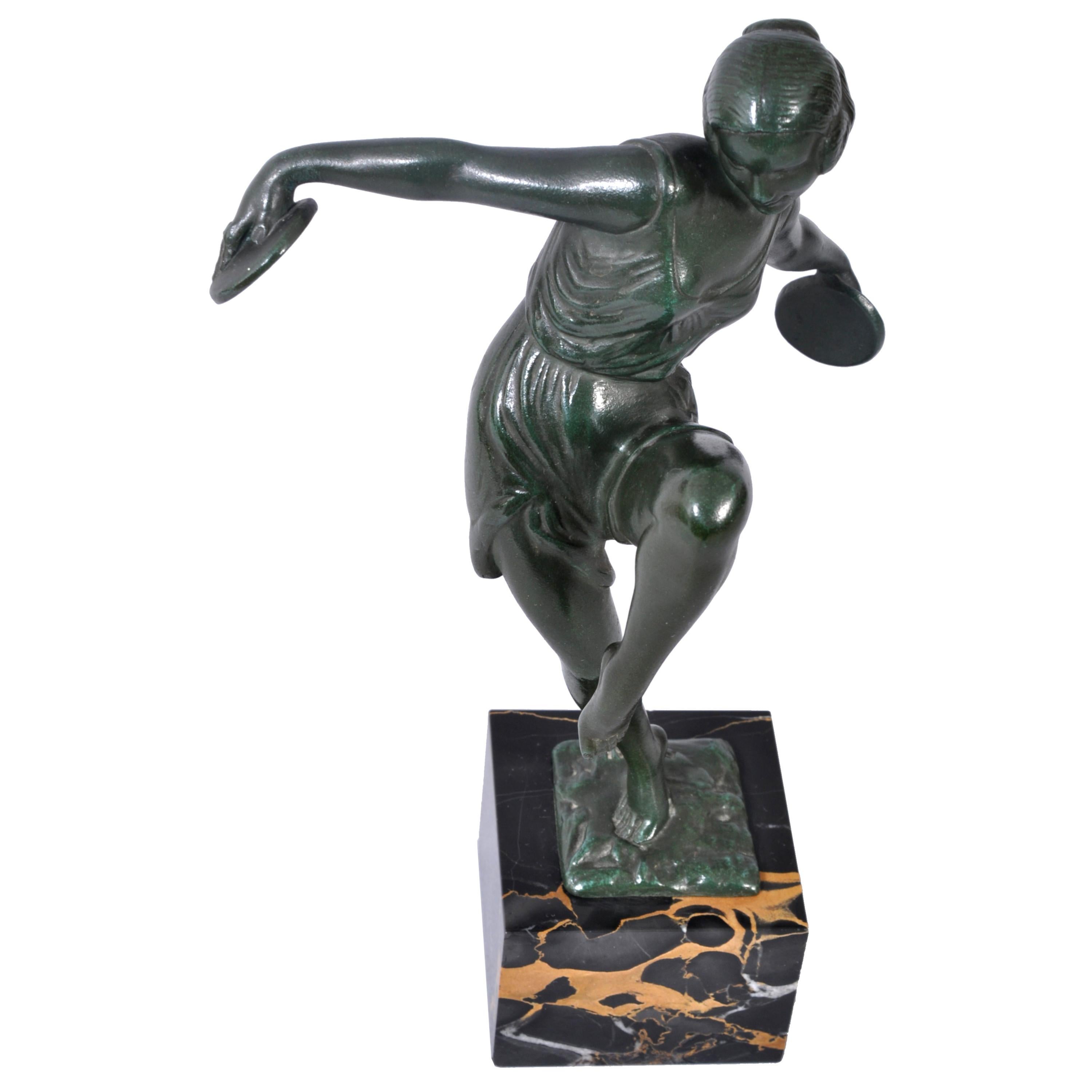 French Art Deco Bronze Female Cymbal Dancer Statue Figure Pierre Le Faguays 1925 2