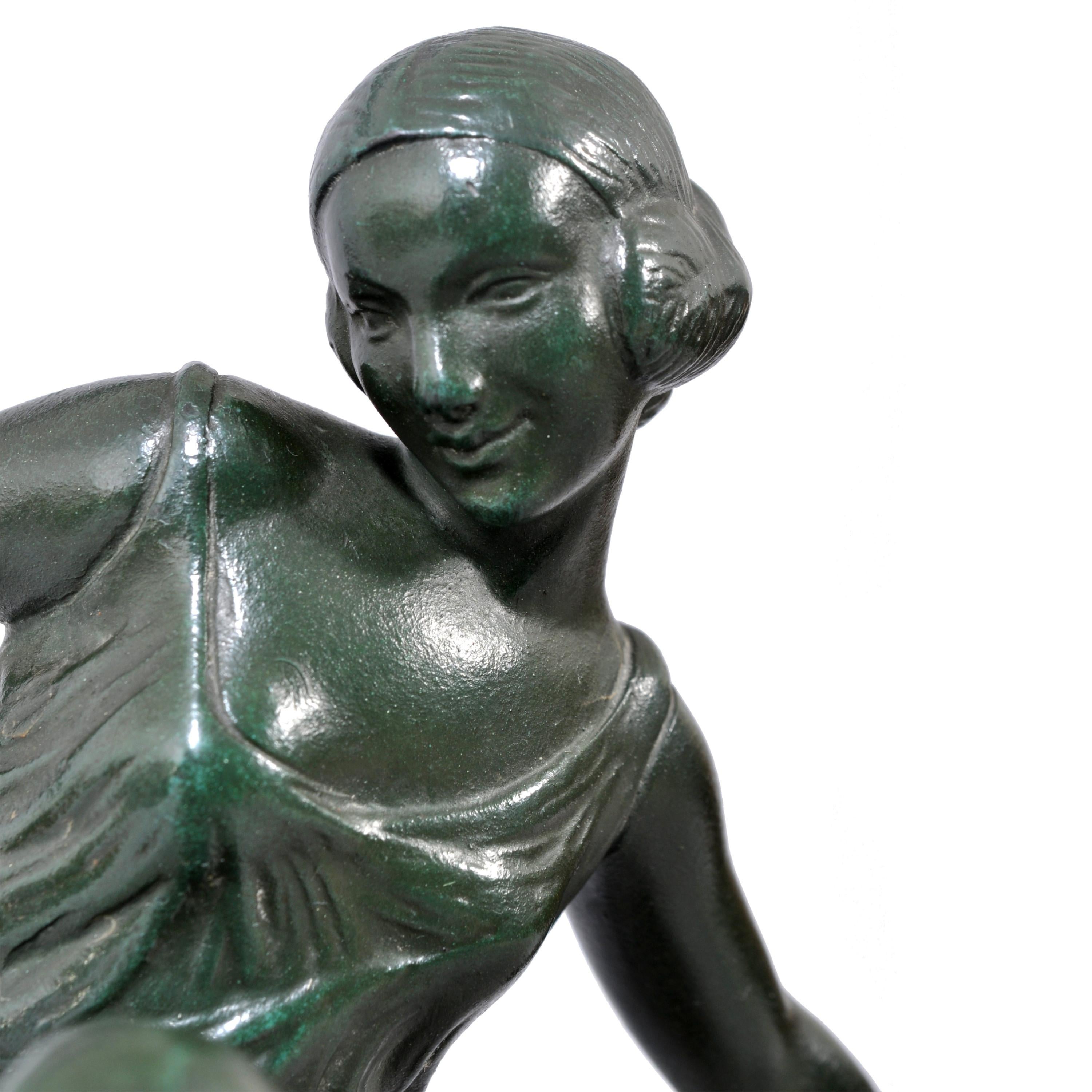 French Art Deco Bronze Female Cymbal Dancer Statue Figure Pierre Le Faguays 1925 3
