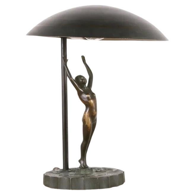 French Art Deco Bronze Figural Lamp with Mermaid Base For Sale
