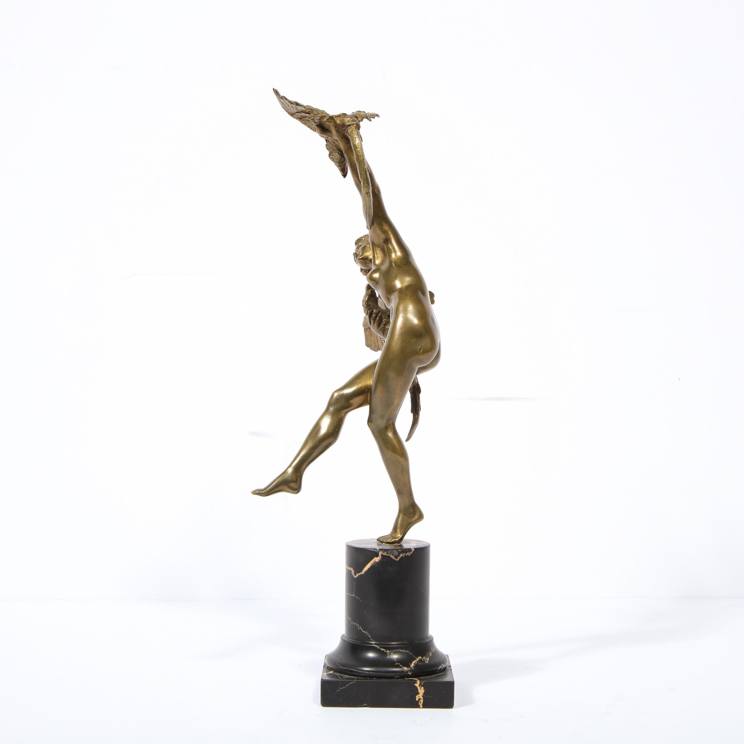 French Art Deco Bronze Figurative Sculpture with Pheasants on Exotic Marble Base For Sale 4
