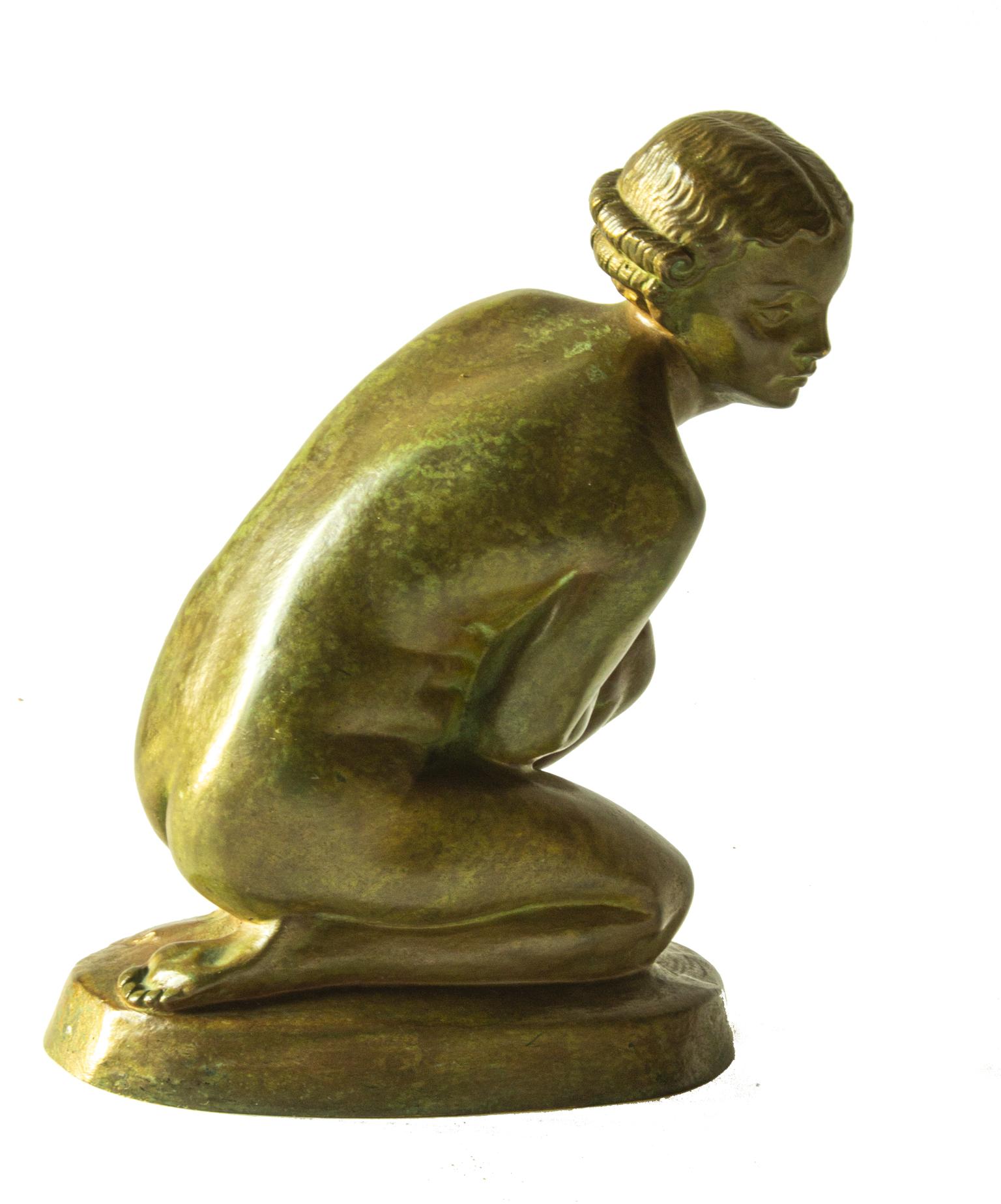 French Art Deco Bronze, Kneeling Nude Sculpture, by Lucien Charles Edouard Alliot, 1877-1967. Inscribed L.ALLIOT.

Literature: “The dictionary of sculptors in bronze” by James Mackay. ?Antique collectors club.
?“Les bronzes de XIXe siècle” by
