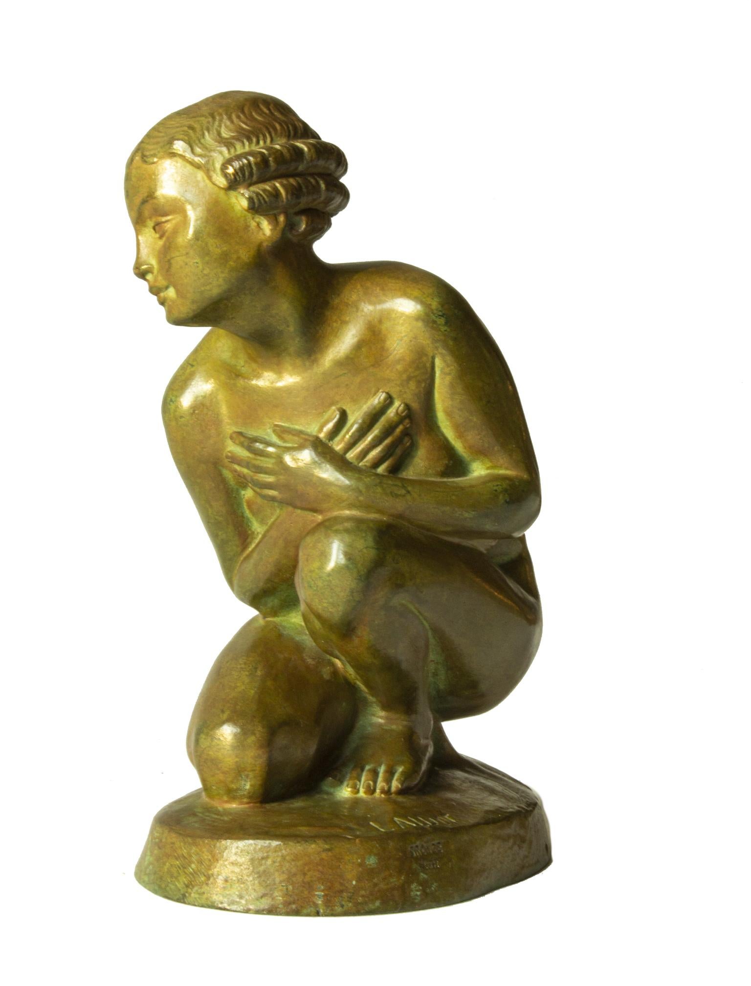 Cast French Art Deco Bronze Figure of a Nude by Lucien Charles Edouard Alliot