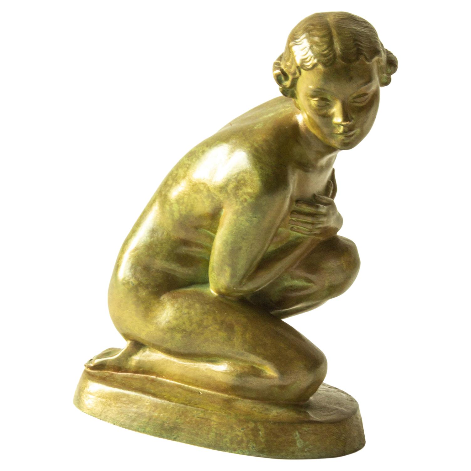 French Art Deco Bronze Figure of a Nude by Lucien Charles Edouard Alliot