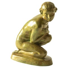 French Art Deco Bronze Figure of a Nude by Lucien Charles Edouard Alliot